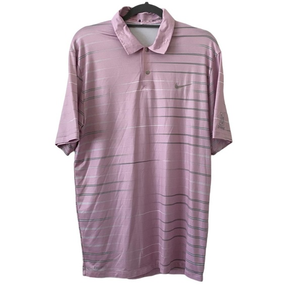Tiger Woods Nike Golf Lavender Gray Striped Polo - Picture 1 of 9